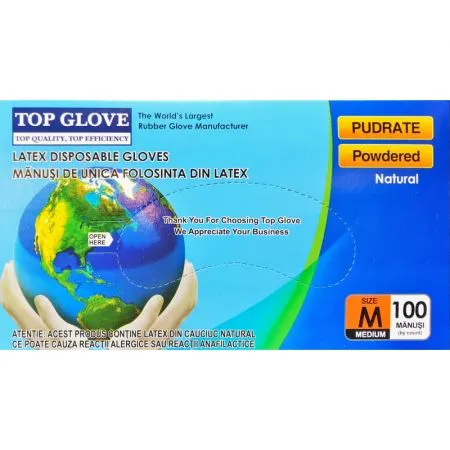 Manusi din latex Roval Med, Marimea M, 100 bucati, Top Glove