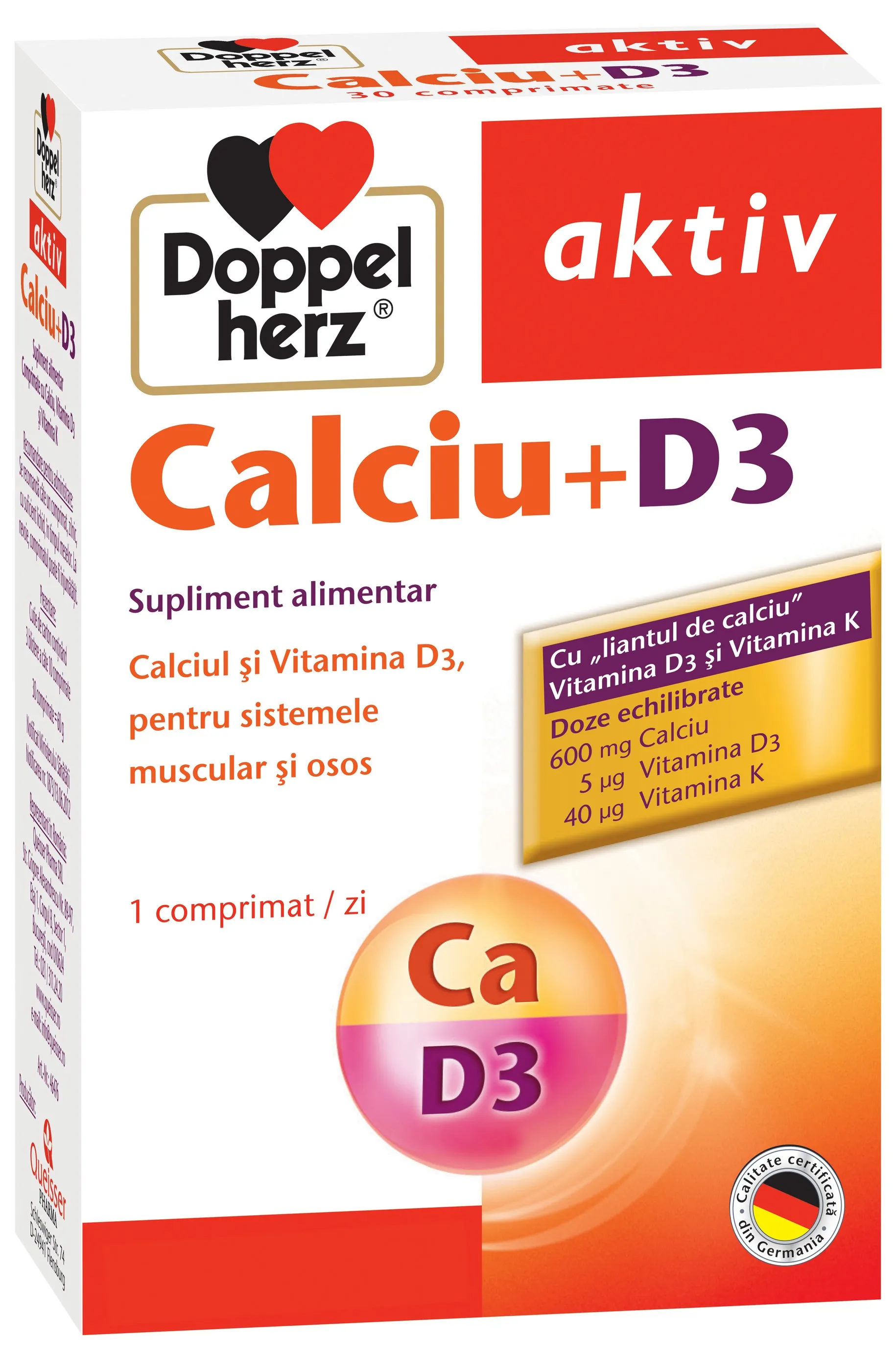 Calcium 600mg + vitamina D3 x 30 capsule (Doppelherz)