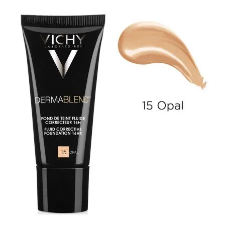 Fond de ten corector fluid rezistenta 16h ten normal sau uscat Dermablend, Nuanta 15 Opal, 30 ml, Vichy