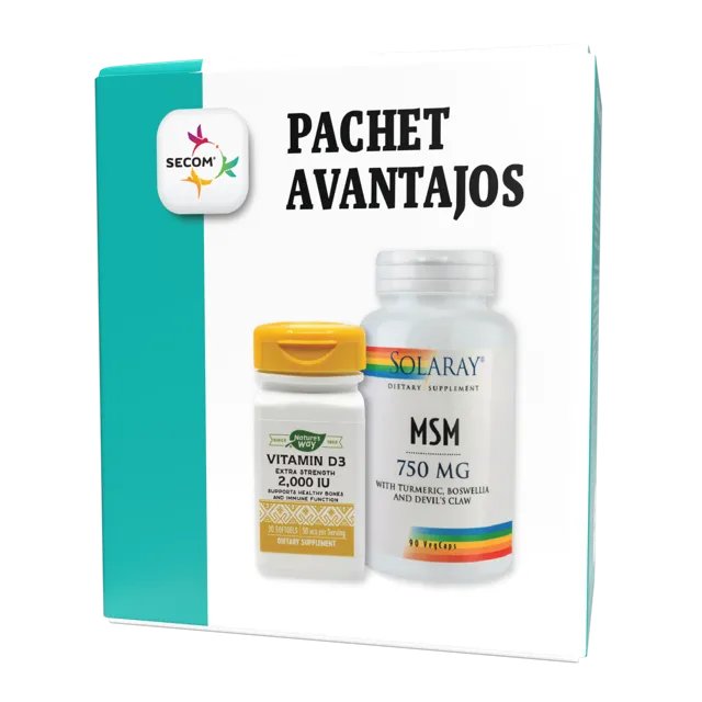 SECOM Pachet Vitamina D3 2000 UI x 30 capsule + MSM 750mg x 90 capsule