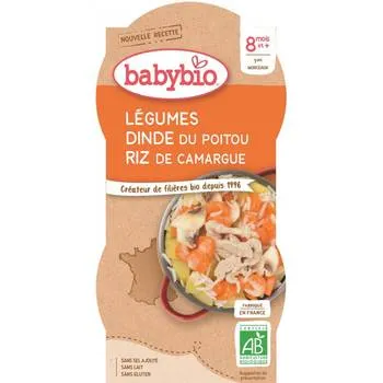 Meniu tocanita de legume, curcan si orez Bio, 2 x 200g, BabyBio