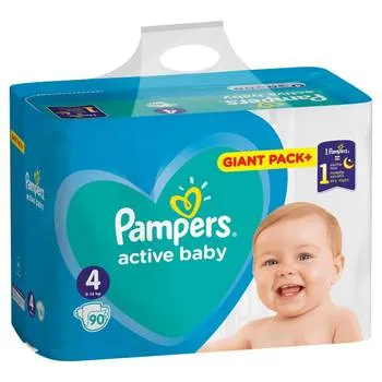 Scutece pentru copii Active Baby, Marimea4, 9-14kg, 90bucati, Pampers