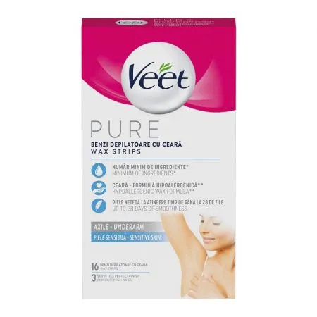 Benzi de ceara depilatoare Under Arm, 16 bucati, Veet