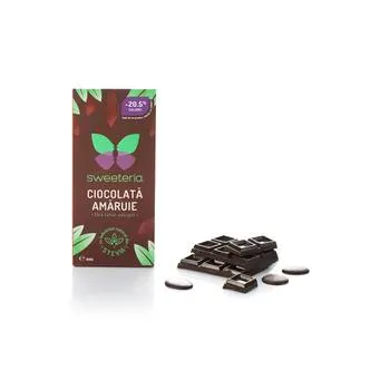 Ciocolata amaruie 70% cu indulcitor din stevie, 100g, Sweeteria