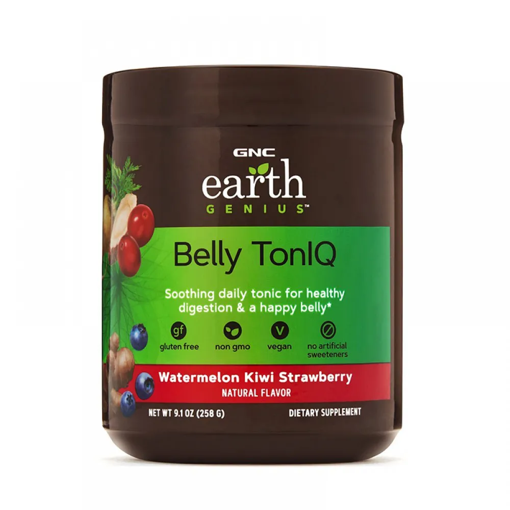 Belly TonIQ cu aroma de pepene rosu, kiwi si capsuni (258 grame), GNC Earth Genius