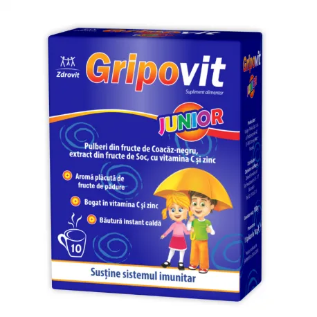 Gripovit junior recomandat in starile de gripa sau raceala, 10 plicuri