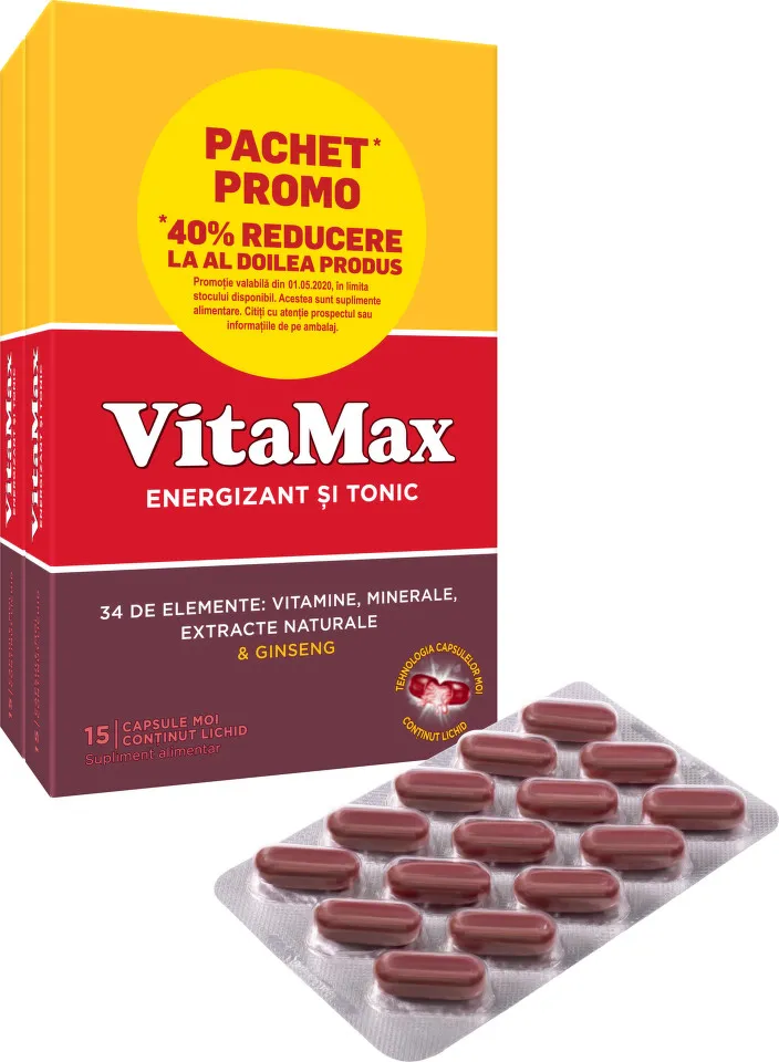 VITAMAX 15 CAPSULE MOI PACHET PROMO 1+1 40% DIN AL 2LEA PRODUS