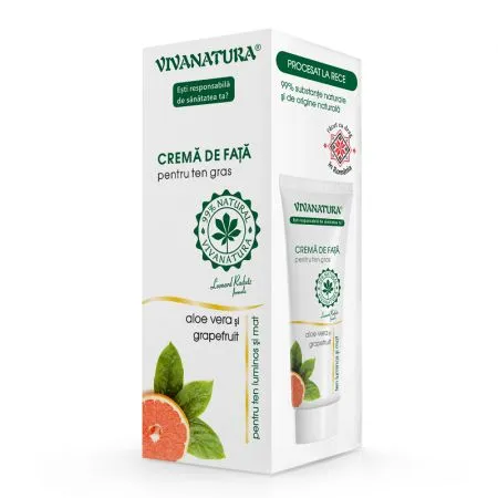 Crema de fata pentru ten gras cu aloe vera si grapefruit, 75 ml, Vivanatura