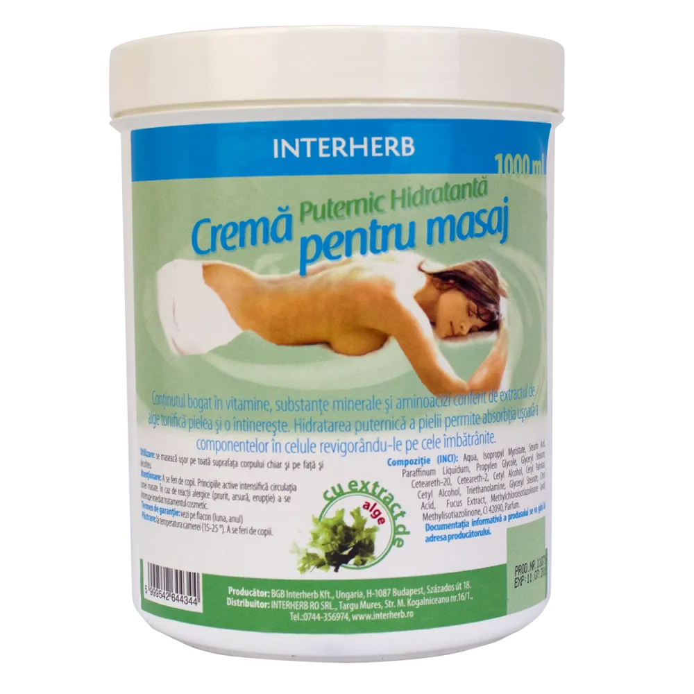 Crema puternic hidratanta pentru masaj cu extract de alge, 1000 ml, Interherb