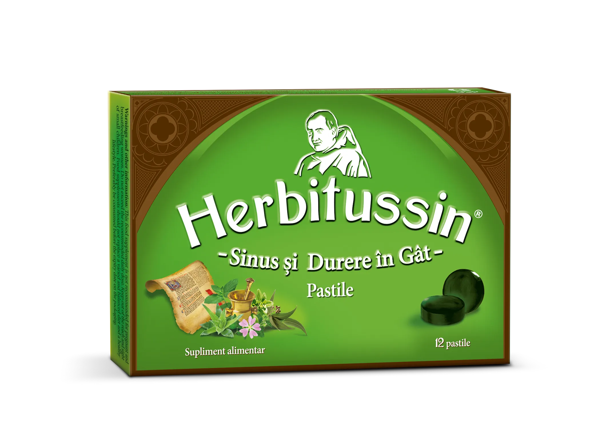 Herbitussin Sinus si durere in gat, 12 pastile de supt, USP