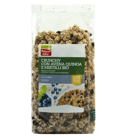 Musli crocant cu fulgi de ovaz, quinoa si afine eco, 375 g, La Finestra Sul Cielo