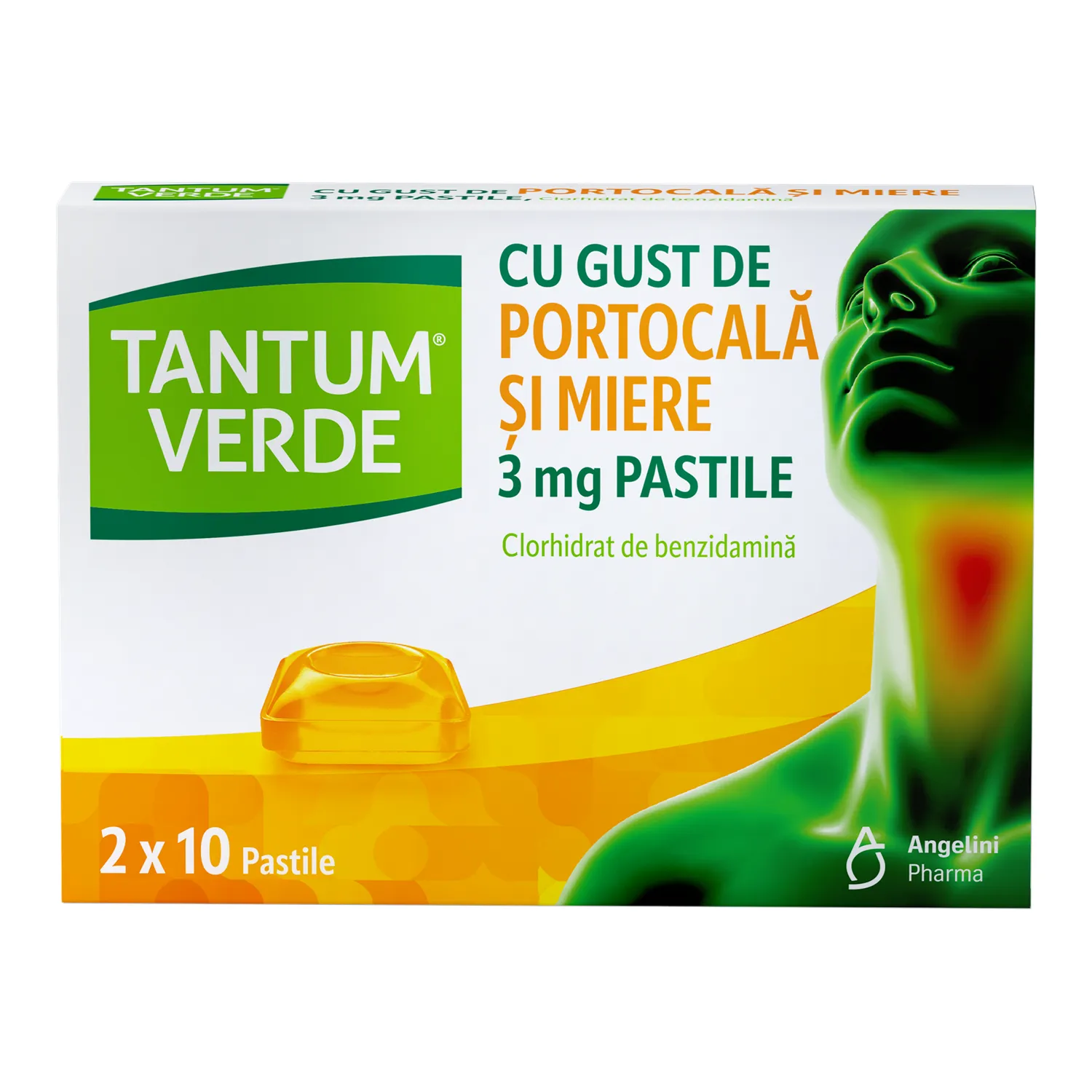 Tantum Verde cu gust de portocala si miere, 3 mg, 20 pastile, Angelini