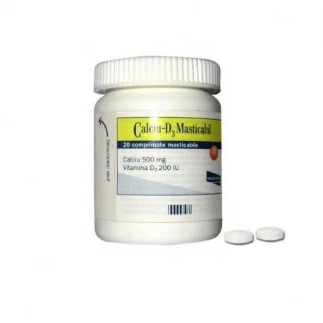 Calciu D3 masticabil 500mg/200UI x 20 comprimate
