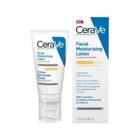 CeraVe Crema hidratanta pentru fata A.M. SPF 50, ten normal-uscat, 52ml