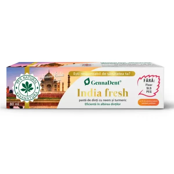 Pasta de dinti naturala cu neem si turmeric India Fresh GennaDent, 80 ml, Vivanatura