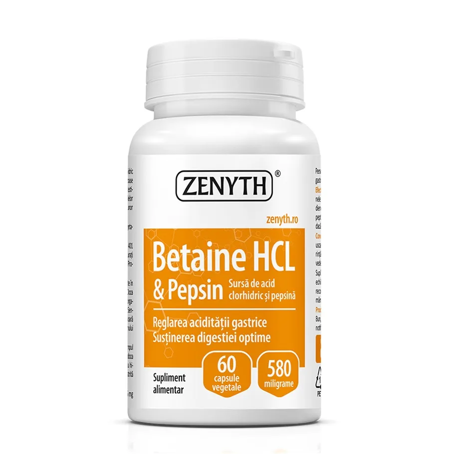 Betaine HCL si Pepsin, 60 capsule, Zenyth