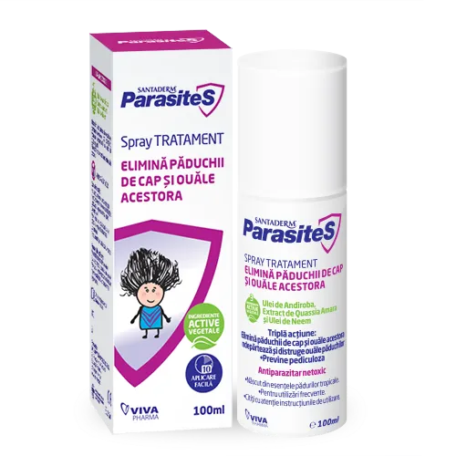 Spray tratament impotriva paduchilor Parasites Santaderm, 100 ml, Viva Pharma