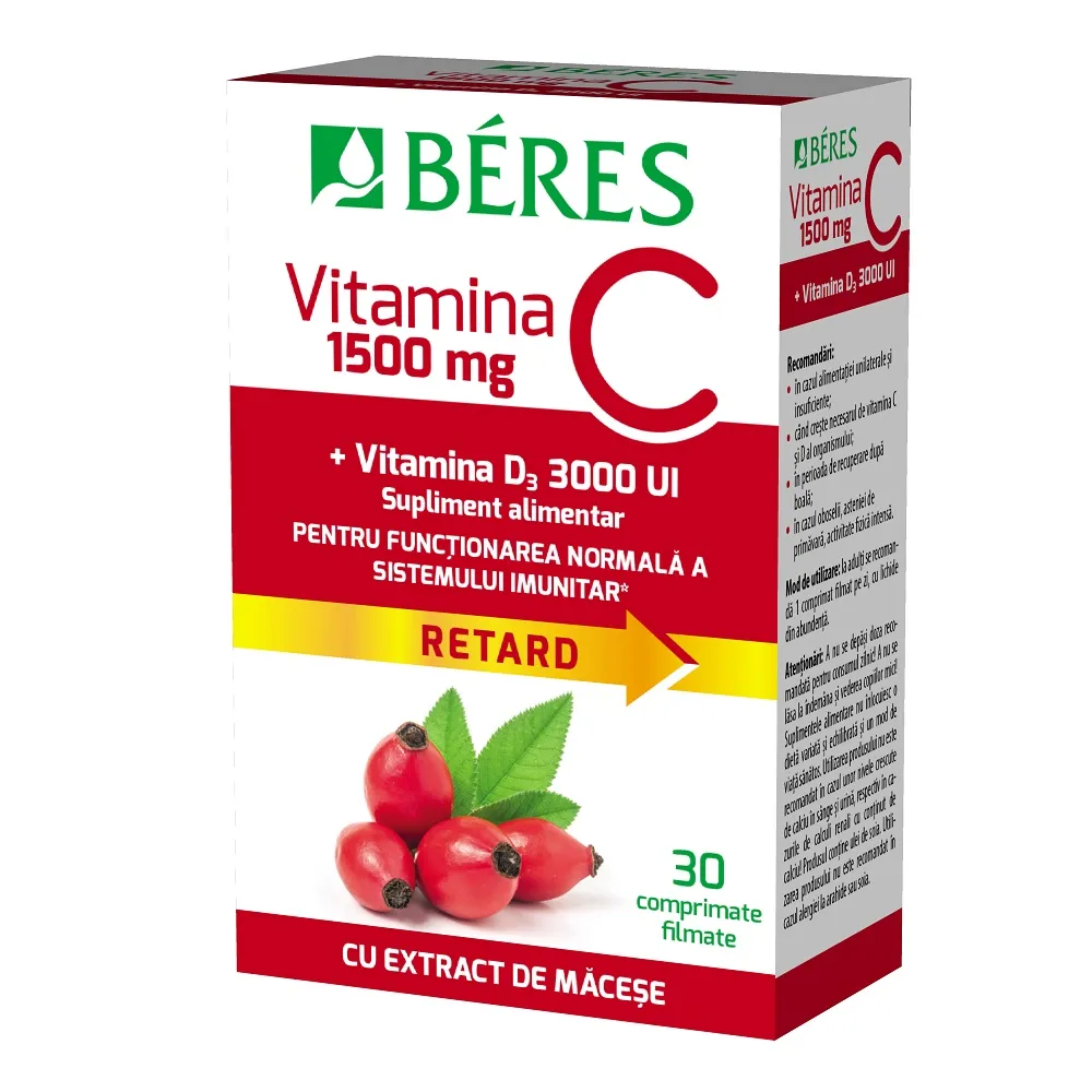 BERES VITAMINA C 1500+VITAMINA D3 3000 UI RETARD X 30 CPR