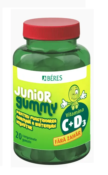 BERES Vit C + Vit D3 Junior Gummy x 20 comprimate gumate