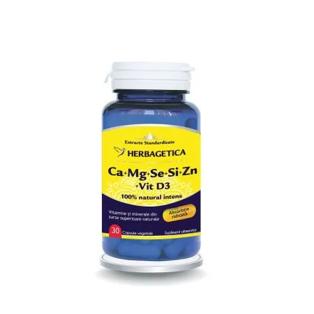 Ca+Mg+Se+Si+Zn cu vitamina D3, 30 capsule, Herbagetica