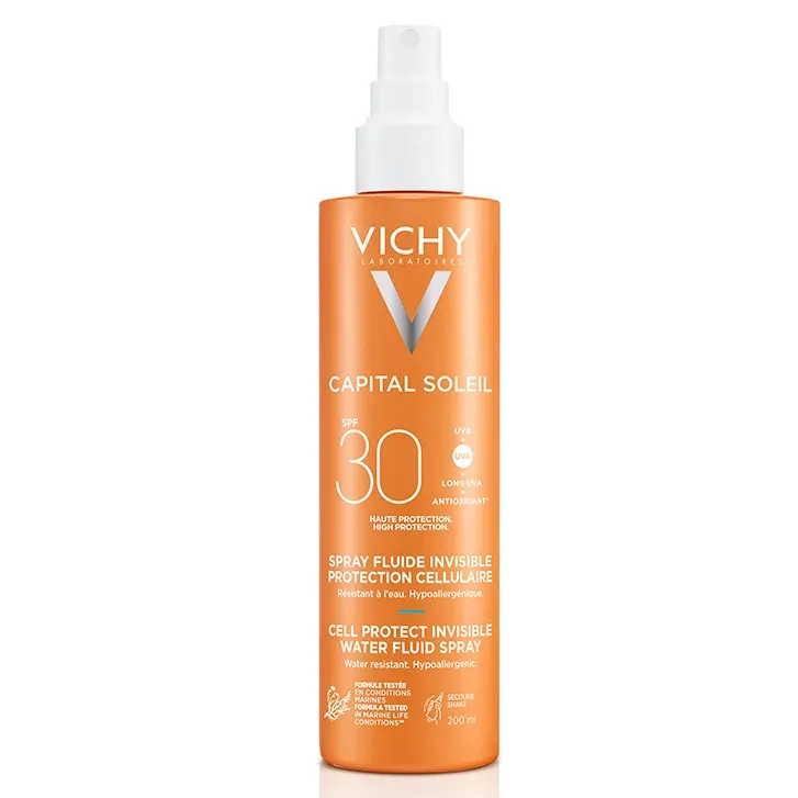 Spray fluid invizibil cu protectie solara SPF 30 pentru fata si corp Capital Soleil, 200 ml, Vichy