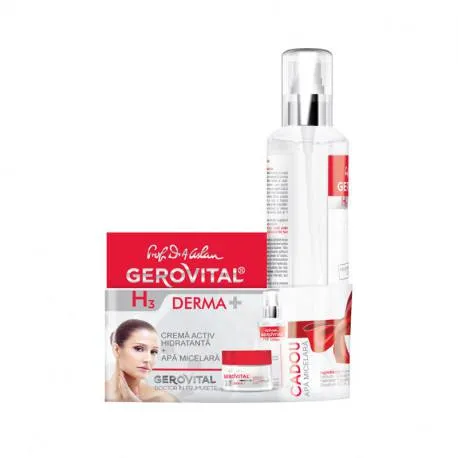 GH3 DERMA+ PACHET Crema activ hidratanta 24h+Apa micelara, 150ml CADOU