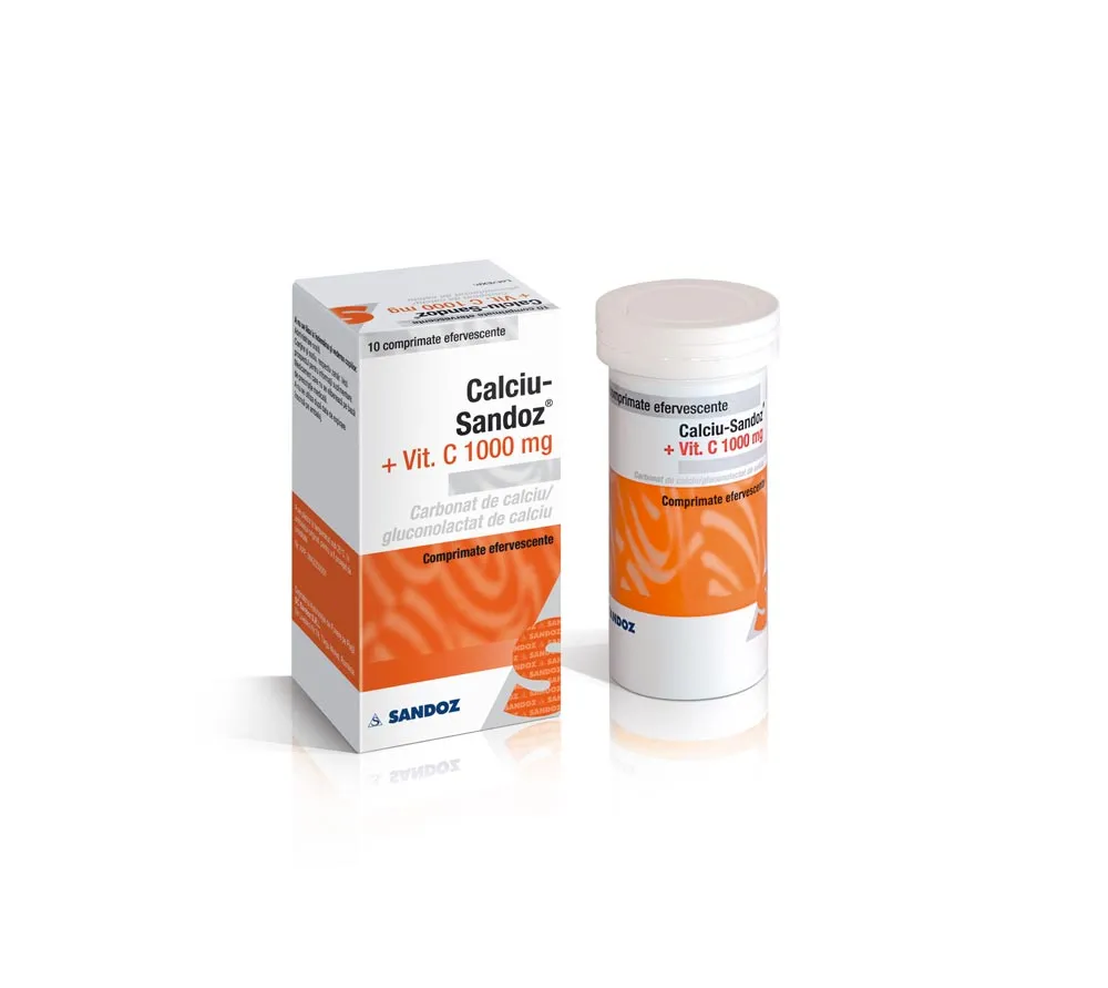 Calciu cu Vitamina C x 10 comprimate efervescente -Sandoz