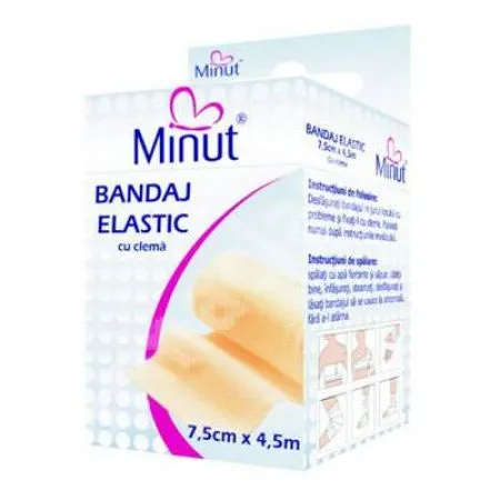 Bandaj elastic cu clema, 7,5 cm x 4,5 m, Minut