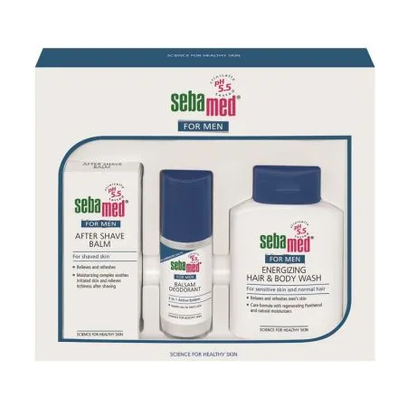 Pachet Deodorant balsam roll-on, 50 ml + After shave balsam, 100 ml + Gel de dus energizant pentru par si corp, 100 ml, Sebamed