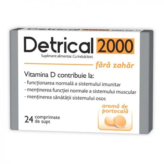 DETRICAL D3 2000UI PORTOCALE FARA ZAHAR CT X 24 CPR ZDROVIT