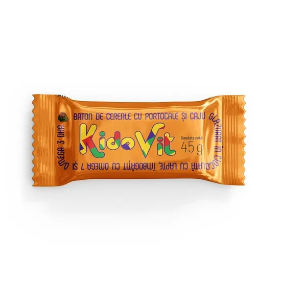 KIDOVIT BATON CEREALE CU PORTOCALE SI CAJU 45G