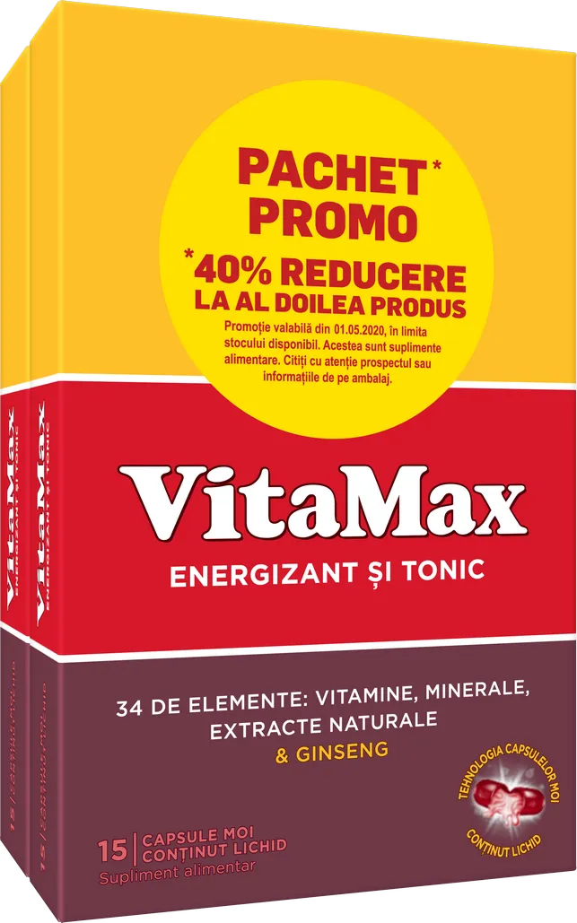 Pachet Vitamax x 15 capsule moi + 15 capsule moi, (40% reducere din al 2-lea produs), Perrigo
