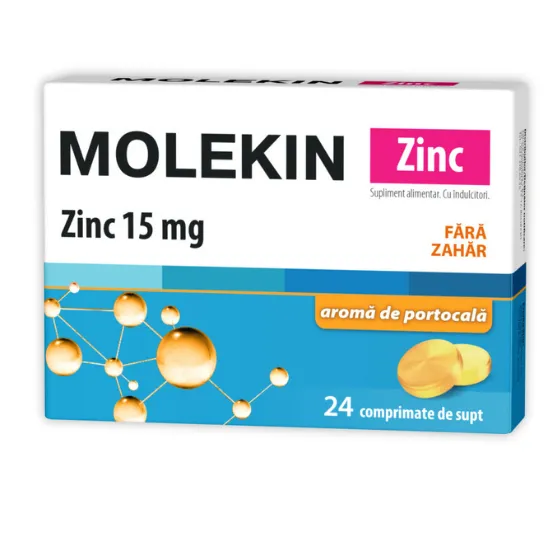 MOLEKIN ZINC 15MG FARA ZAHAR PORTOCALA CT X 24 CPR SUPT ZDROVIT