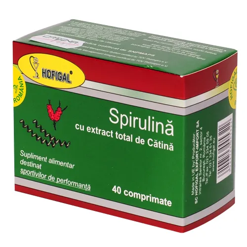 Spirulina cu extract total de catina, 40 comprimate, Hofigal