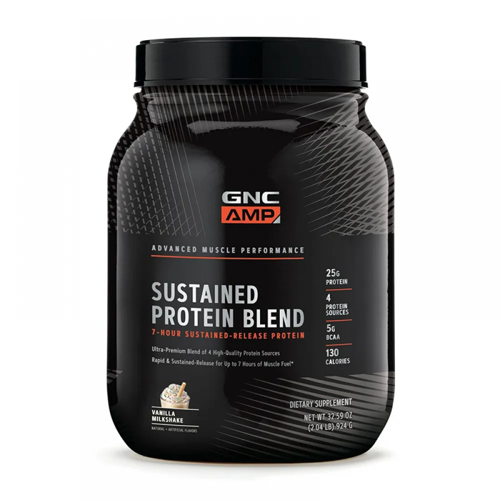 AMP Sustained Protein Blend Proteina din zer cu aroma de milkshake de vanilie (924 grame), GNC