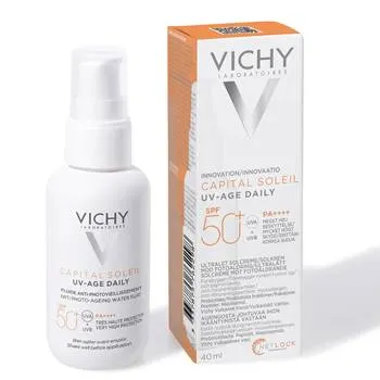 Fluid cu protectie solara SPF 50+ pentru fata impotriva foto-imbatranirii cu peptide si niacinamida UV Age Capital Soleil, 40ml, Vichy