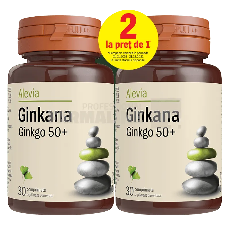Alevia Pachet Ginkana Ginkgo 50+ 30 comprimate 1 + 1 Gratis