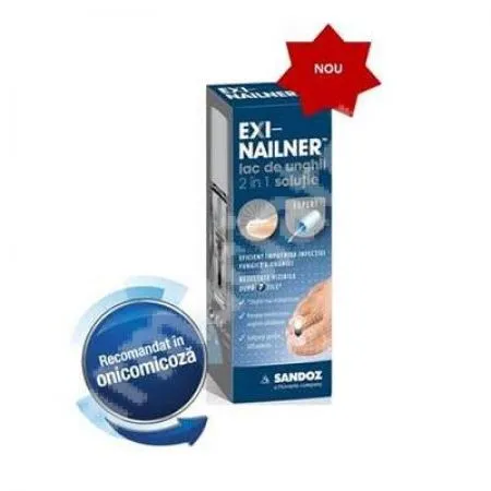 Lac de unghii 2 in 1, Exi-nailner, 5 ml, Sandoz