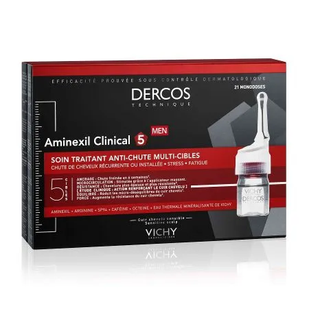 Tratament impotriva caderii parului pentru barbati Dercos Aminexil Clinical 5, 21 fiole x 6 ml, Vichy