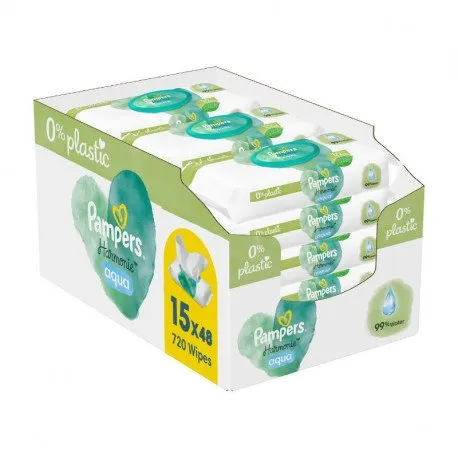 Pampers Servetele umede Harmonie Aqua, 15 pachete x 48