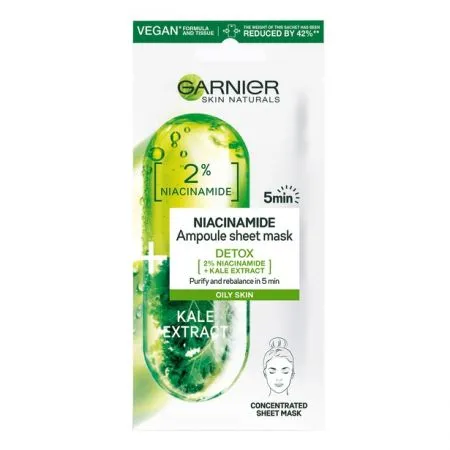 Masca servetel cu kale si niacinamide Ampoule Detox Skin Naturals, 15 g, Garnier