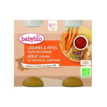 Piure bio de legume si paste in stil Bolognaise +6 luni, 2 x 200g, BabyBio