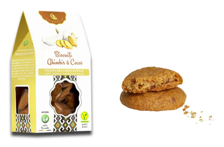 Biscuiti vegani cu ghimbir si cocos, 150g, Ambrozia