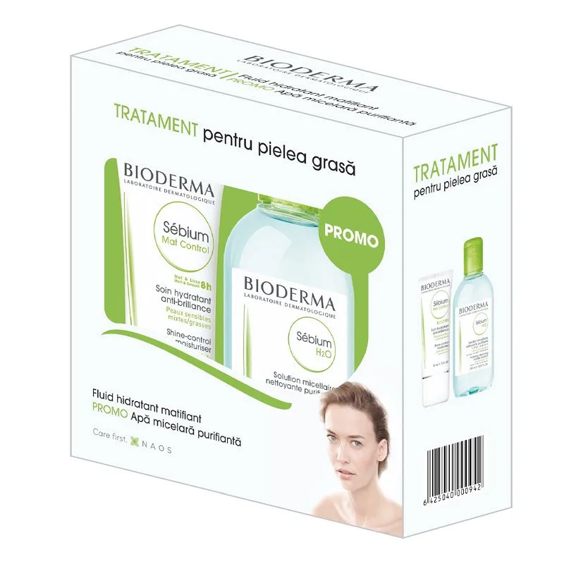 Bioderma Pachet Sebium Mat Control Fluid hidratant matifiant 30 ml + Sebium H2O Lotiune micelara 250 ml