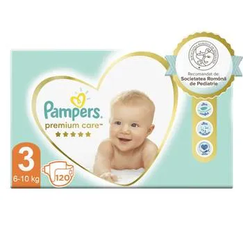 Scutece pentru copii Premium Care Mega Box, Marimea3, 6-10kg, 120bucati, Pampers