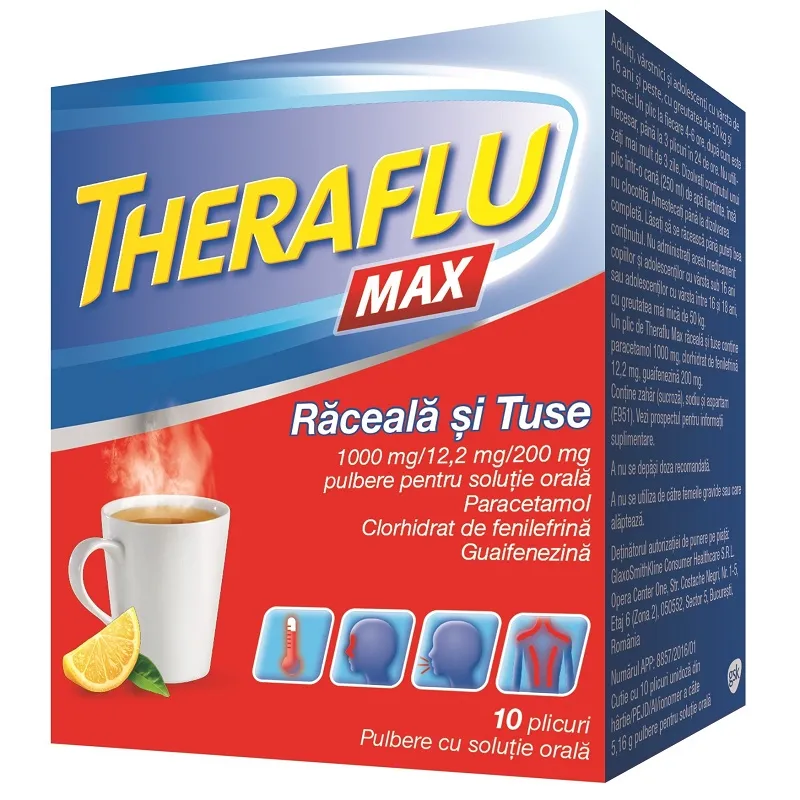 Theraflu Max raceala si tuse, 10 plicuri, Gsk