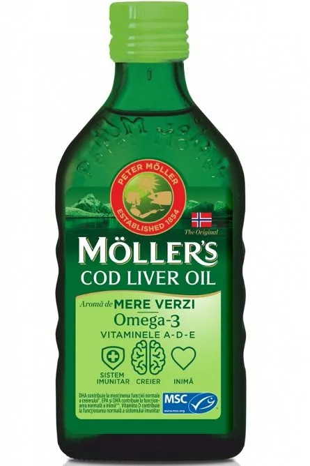 Mollers Cod liver oil omega 3 mere verzi x 250ml