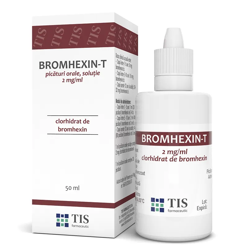 Bromhexin-T, 2 mg/ml picaturi orale solutie, 50 ml, Tis Farmaceutic