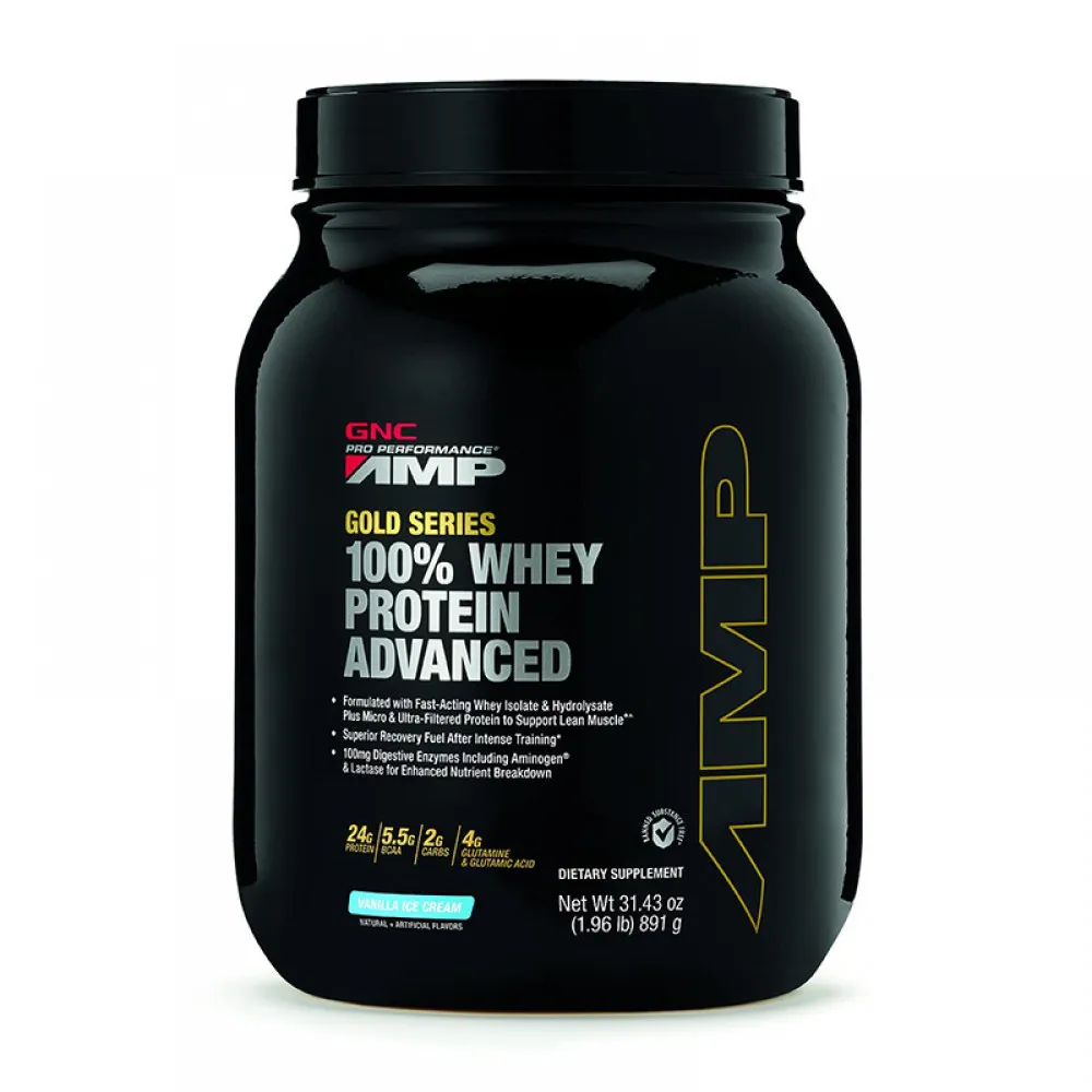 AMP Gold Advanced 100% Proteina din zer cu aroma de vanilie (891 grame), GNC