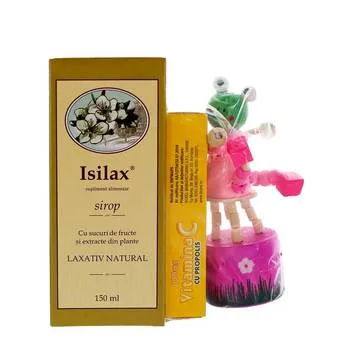 Pachet Sirop Isilax 150ml + Vitamina C propolis 100mg 20 comprimate + jucarie cadou, Bioeel